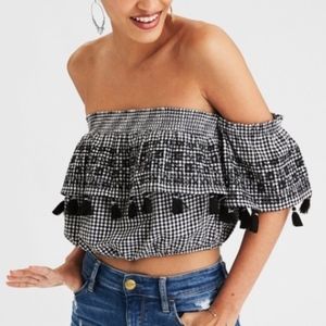 American Eagle Checkered off the Shoulder Crop Top